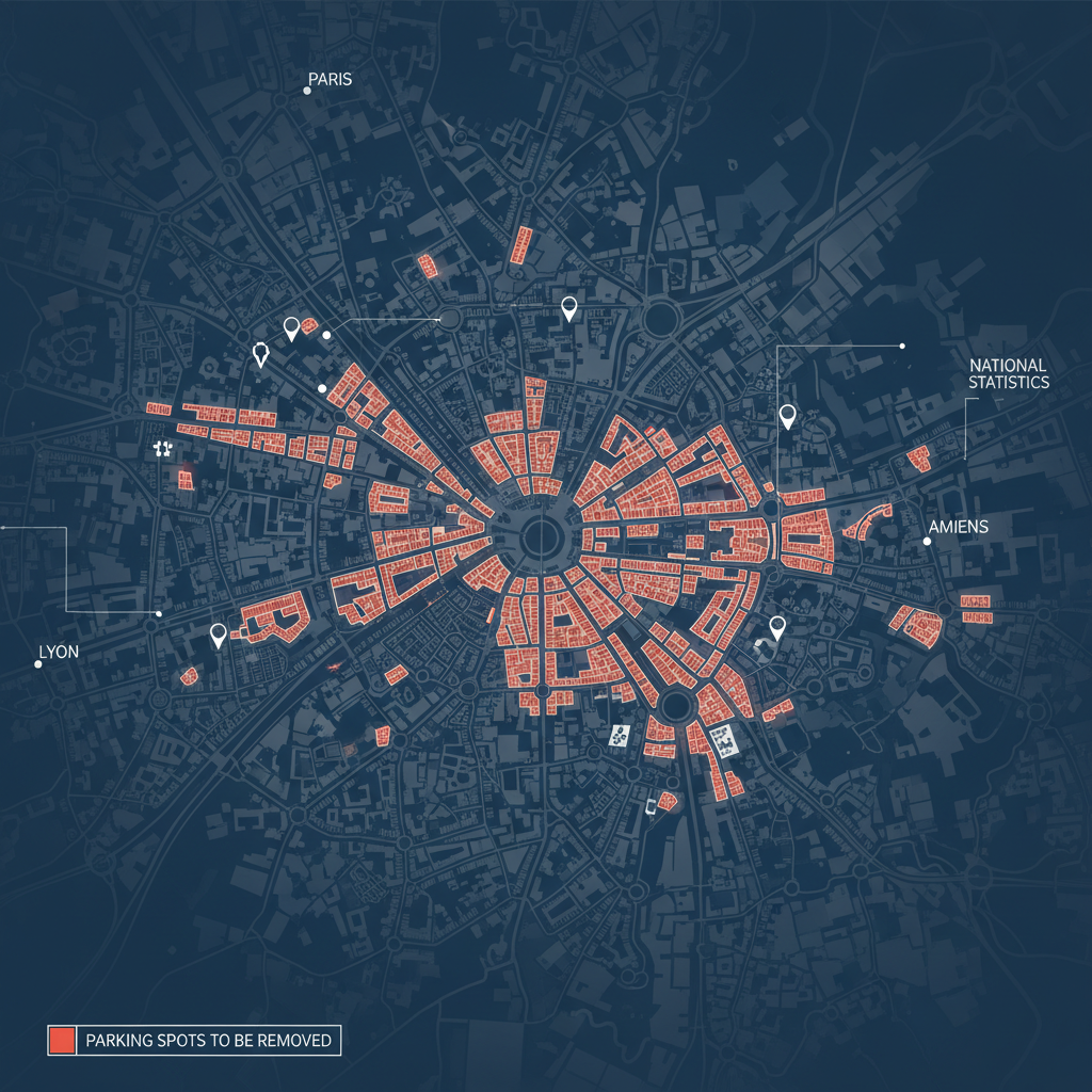 Vue aérienne ville française places stationnement à supprimer passages piétons 2026 impact urbain - Parking Actus