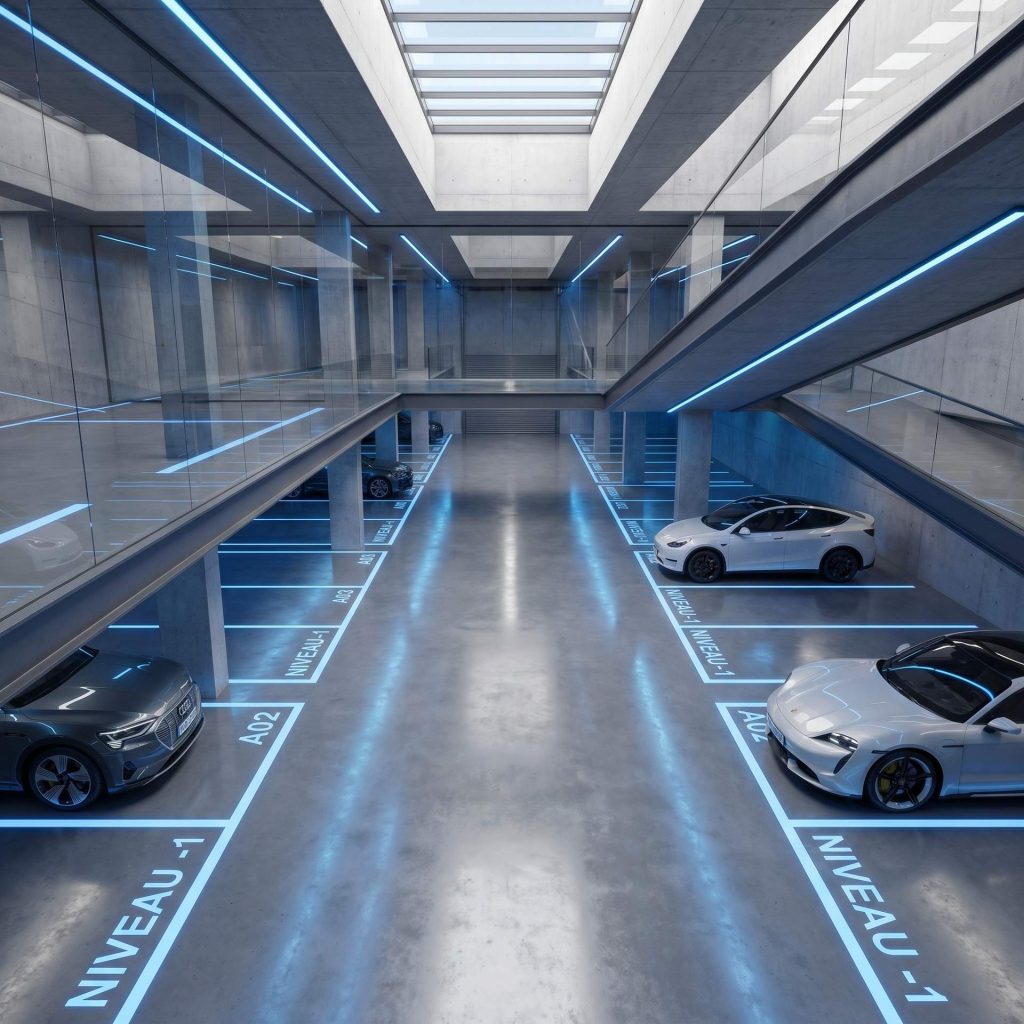 Vue aerienne parking souterrain moderne investir 2026